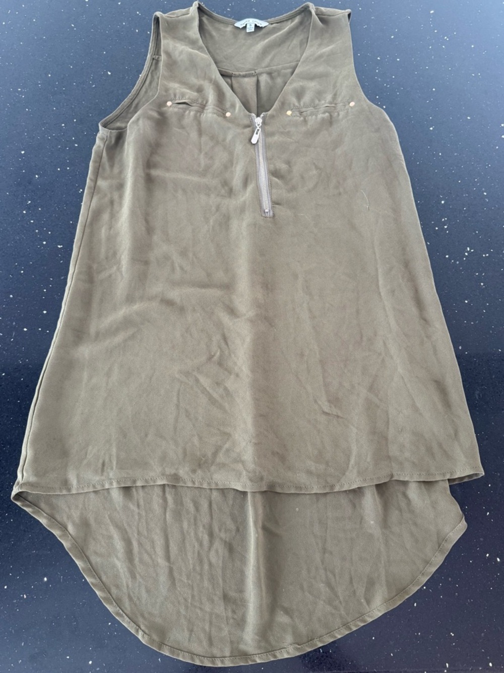 Naked Zebra Olive Green Sleeveless Top with Zip Detail